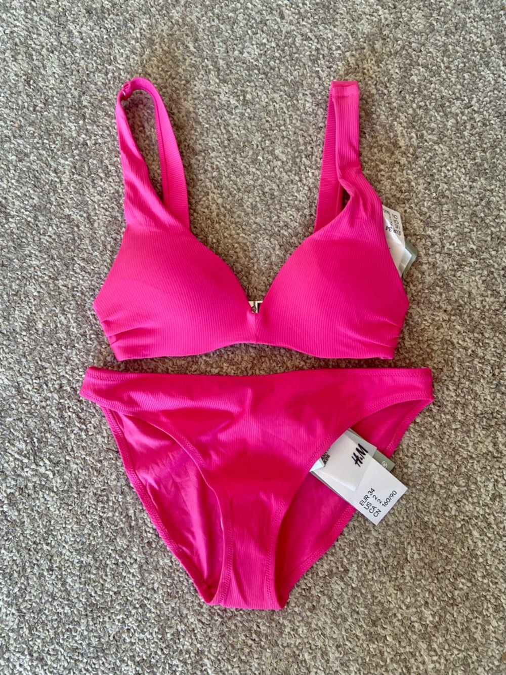 H&M Hot Pink Ribbed Two-Piece Bikini Set